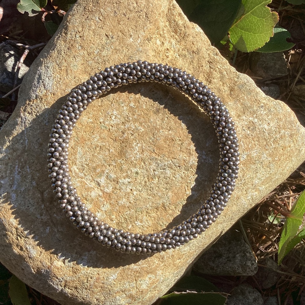 Silver Metallic Beaded Wrapped Solid Bangle Brace… - image 4